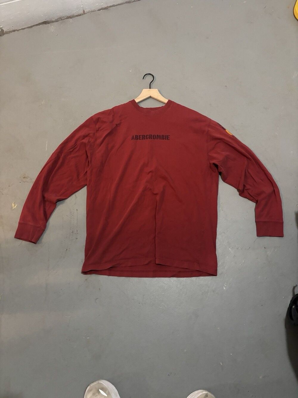 Vintage Abercrombie & Fitch Graphic Burgundy Long Sleeve Shirt Mens XL